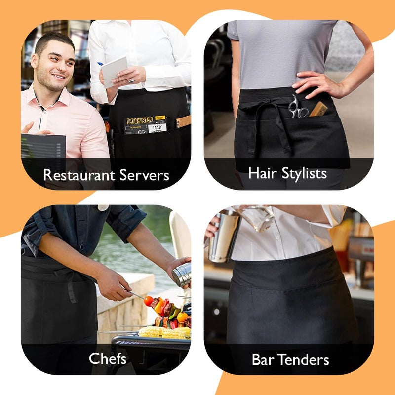Avalon Kitchen Black server aprons with pockets Black waitress aprons with pockets half apron with pocket serving apron - Image 4